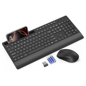 Trueque Wireless Keyboard and Mouse Combo - Full-Size Quiet Black